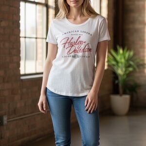 Harley-Davidson Women's White Tee with Red Script